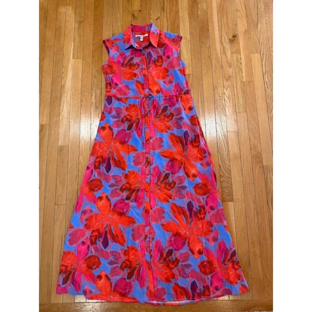 Hutch Sleeveless Floral Print Long Button Front Shirt Maxi Dress Sz Small